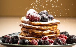 Wallpaper pancakes, dessert, baking, strawberries, blueberries ...