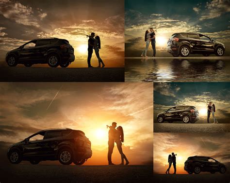 汽车与情侣夕阳风景摄影高清图片 - 爱图网设计图片素材下载