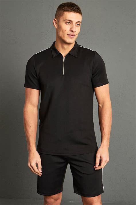 Smart Slim Fit Scuba Zip Polo With Piping | boohoo AU