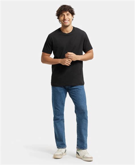 Buy Super Combed Cotton Rich Round Neck Half Sleeve T-Shirt - Black ...