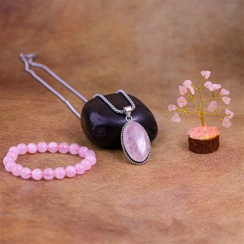 Rose Quartz Bracelet & Pendant With Tree (Combo) – Dhwani Shop