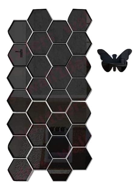 Wall1ders - 28 Hexagon & 10 Butterflies Black (Size 10.5 x 12.1) 3D ...