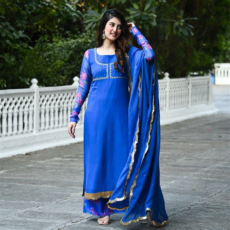 Buy UrbanStree Mughal-E-Azam Blue Designer Traditional Suit Set For ...