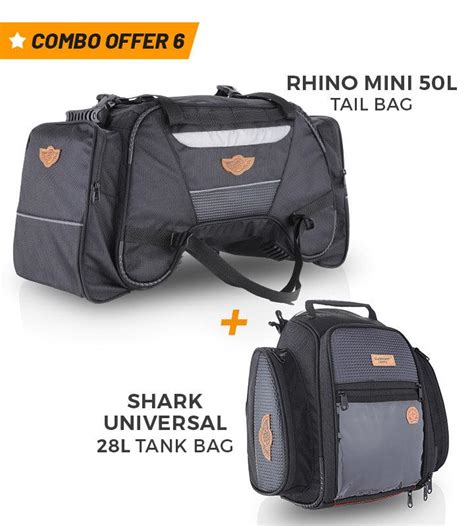 Combo 6: Rhino Mini 50L Tail Bag plus Shark Universal 28L Tank Bag wit ...