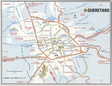 Queretaro city map. Free detailed map of Queretaro city Mexico