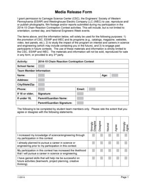 Fillable Online I grant permission to Carnegie Science Center (CSC ...