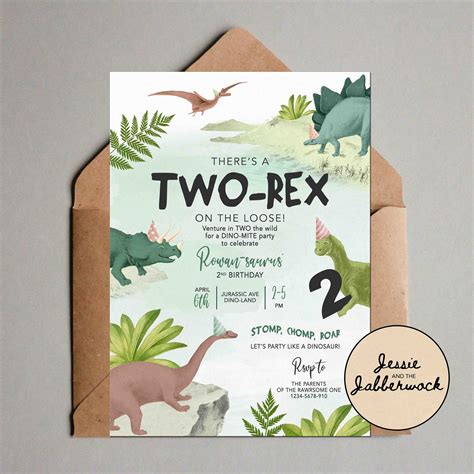 2 rex rawwr 2nd birthday invite two wild dinosaur party invitation ...