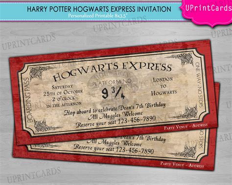 DIY PRINTABLE - Hogwarts Express - Harry Potter Ticket Birthday Party ...