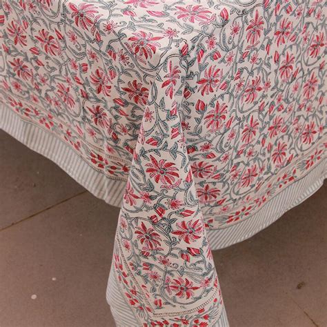 Buy Hand Blocked Pink Jaali Floral Table Cover At Best Prices
