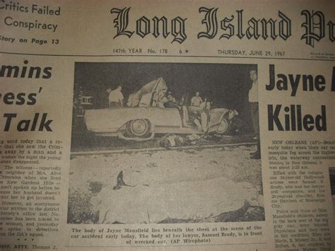 JAYNE MANSFIELD DEATH JUNE 29, 1967 LONG ISLAND PRESS NY Newspaper ...