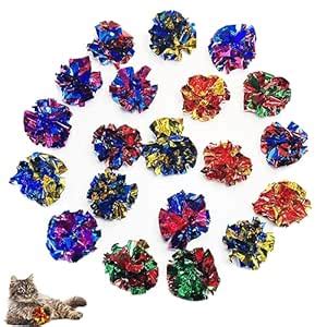 Buy QUVOVID Cat Toys 20 Packs Interactive Crinkle Ball, 2.3 Inch Bright ...