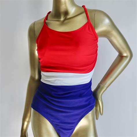 Red White and Blue One Piece Bathing Suit 1980's - Etsy