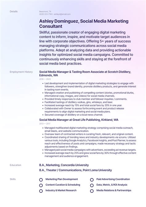 Social Media Marketing Consultant Resume Example & Writing Guide