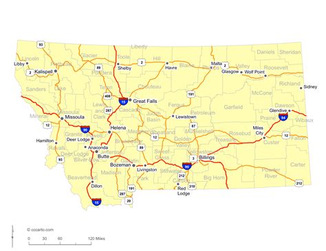 Montana's Roads - Montana's Interstates and Highways Map - CCCarto.com