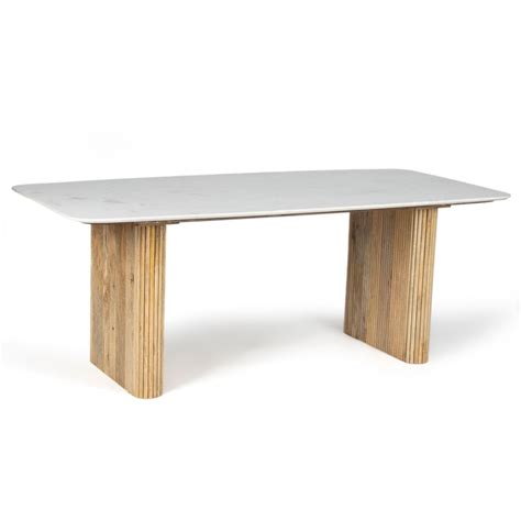 Kelby Real Marble Dining Table With Natural Wooden Legs
