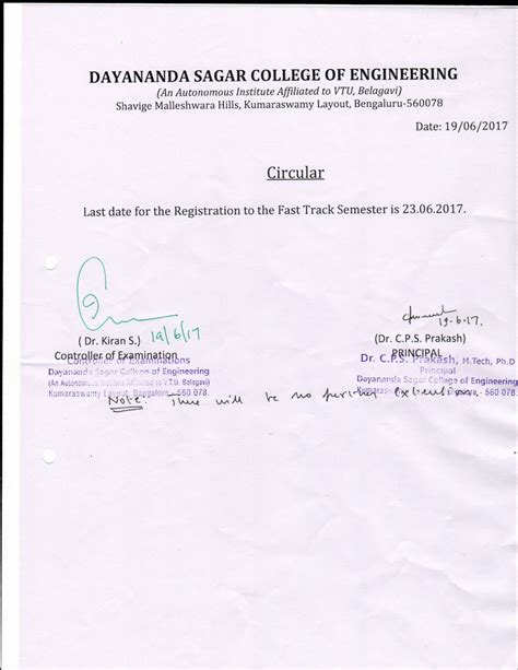 Circular for Fast Track Semester June 2017