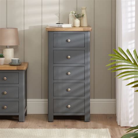 Marbury Slate Grey Painted 5 Drawer Tallboy Narrow Chest | The ...