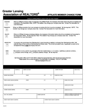 Fillable Online Greater Lansing Association of REALTORS AFFILIATE ...