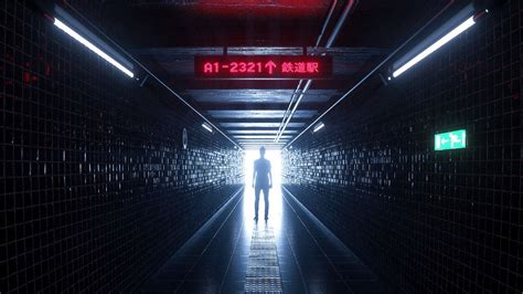 Wallpaper tunnel, silhouette, man, sign, underground, art hd, picture ...