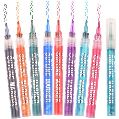 Self-outline Markers Metallic Silver, Double Line Outline Marker Pen ...