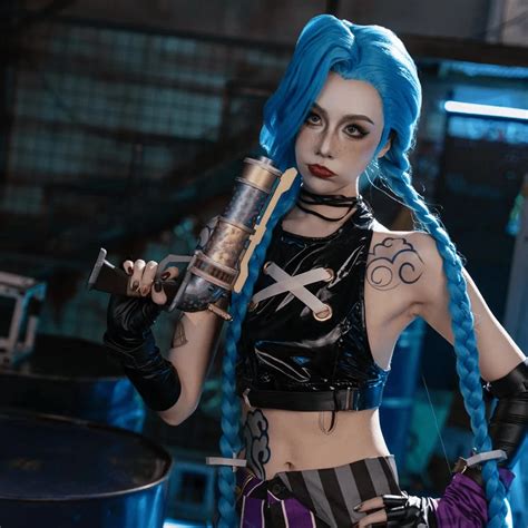 130cm Long Blue LOL Cimdy Yuye Jinx Wig Synthetic Anime Heat Resistant ...