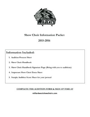 Fillable Online Show Choir Information Packet 2015-2016 Information ...