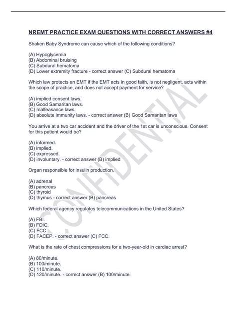NREMT PRACTICE EXAM QUESTIONS WITH CORRECT ANSWERS #4 - NREMT ...
