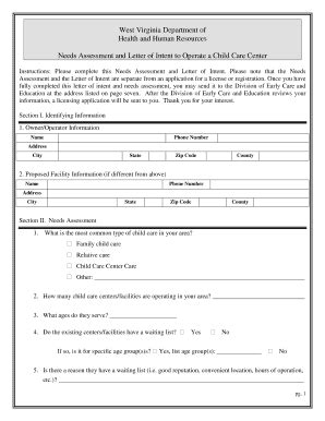 Fillable Online dhhr wv Child Care Center Needs Assessment and Letter ...