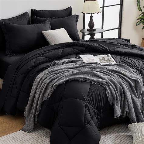 Amazon.com: HEVUMYI Black King Comforter Set - 7-Piece All Season Bed ...