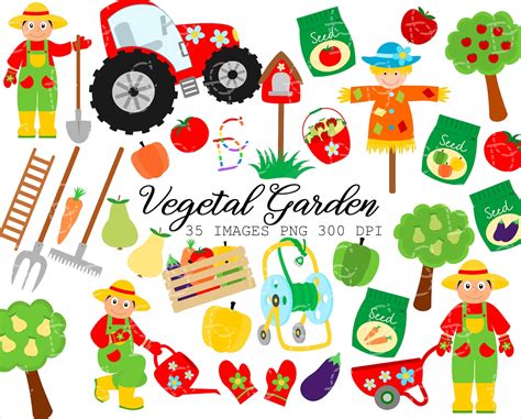 35 Vegetable Gardening Clipart Set, Gardening Clipart Illustrations ...