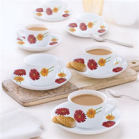 Larah by BOROSIL Zinnia Opalware Cup and Saucer Set of 12 pcs | Tea ...