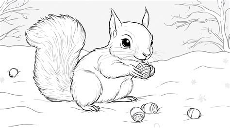 Squirrel Gathering Acorns Coloring Page | Premium AI-generated vector