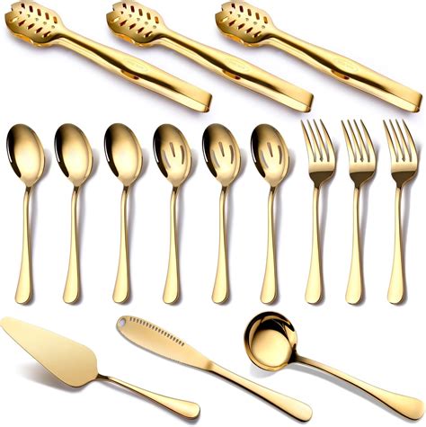 Amazon.com | MACIFECI Gold Serving Utensils Set of 12, Stainless Steel ...