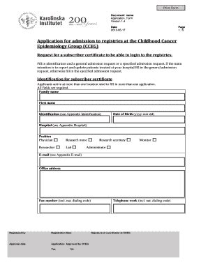 Childhood Cancer Epidemiology Group Application Form - Blank Fillable ...