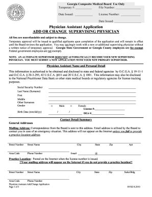 GA Physician Assistant Add/Change Application 2010-2026 - Fill and Sign ...