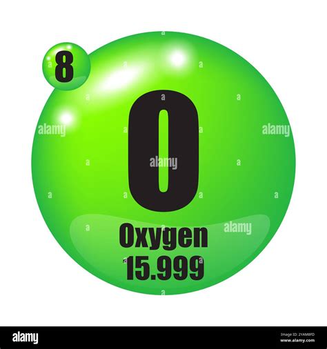 Oxygen element. Symbol O. Atomic number 8. Atomic mass 15.999. Green ...