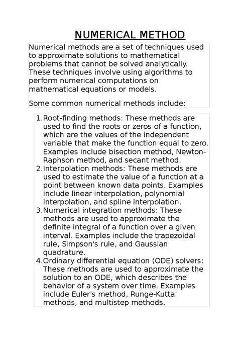 Numerical Method - NUMERICAL METHOD Numerical methods are a set of ...
