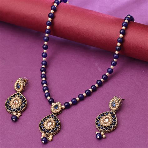 Sukkhi Gold Plated Blue Pearl Necklace Set for Women - Sukkhi.com