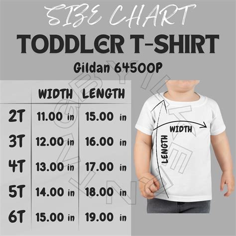 Toddler T-shirt Size Chart I Gildan 64500P Size Chart | Size Chart | Toddler T-shirt Mockup and ...