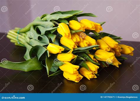 Flowers. Yellow Tulip Bouquet Stock Image - Image of tulips, delicate ...