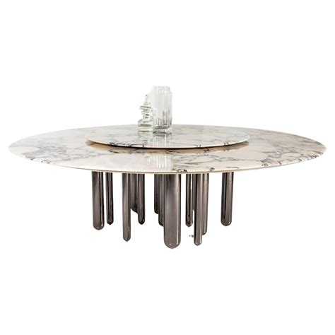 Round Dining Table with Emperador Marble Lazy Susan For Sale at 1stDibs