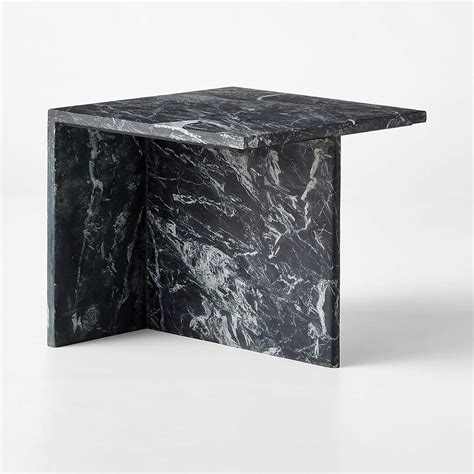 Short Modern Black Marble Side Table with T-Shaped Base + Reviews | CB2