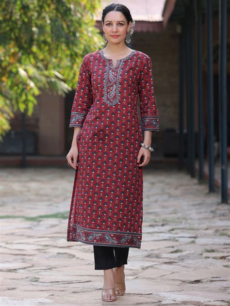 Women Maroon Ethnic Motifs Printed Pure Cotton Straight Kurta – Rain ...