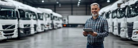 Happy trucking business owner standing with fleet | Premium AI ...