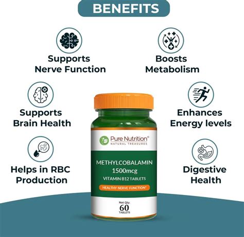 Pure Nutrition Vitamin B12 (Methylcobalamin) 2.2mcg Boosts Energy ...
