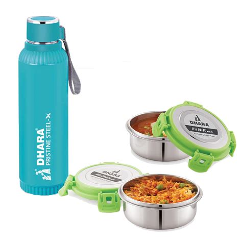 Buy Dhara Stainless Steel Fit N Fresh Lunch Tiffin Containers 300 ml ...