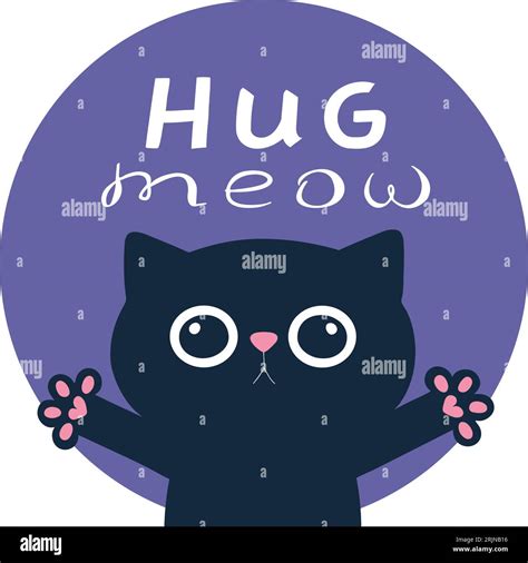 Cartoon black cat asks for hugs. Cute hugging cat childish style with a ...