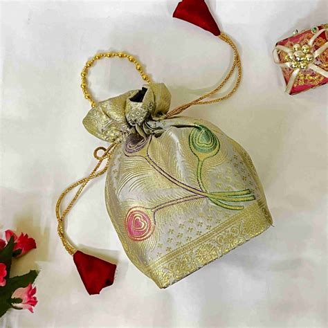 White Elegance Banarasi Potli Bags – Unique Threads Sarees