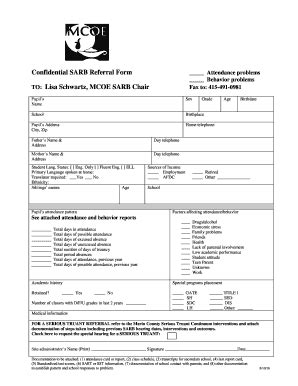 Fillable Online Confidential SARB Referral Form - marinschools.org Fax ...