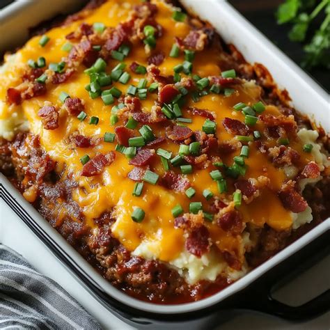 Cheesy Loaded Meatloaf Casserole - Justine Recipes